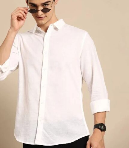 Men’s Solid White Slim Fit Casual Shirt