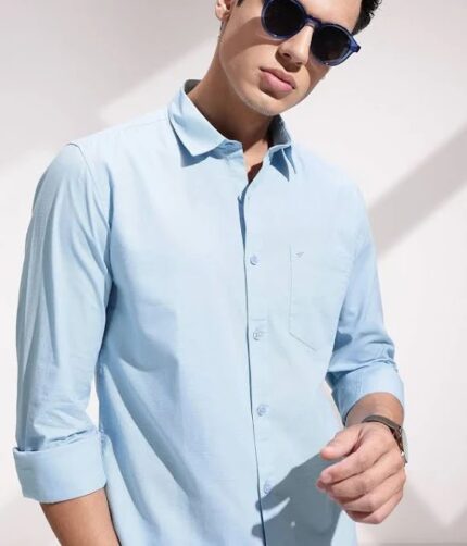 Men’s Trendy Solid Blue Casual Wear Shirt