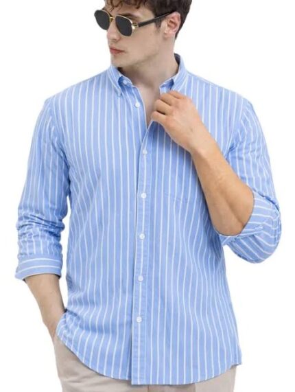 Men’s Blue Striped Slim Fit Casual Shirt