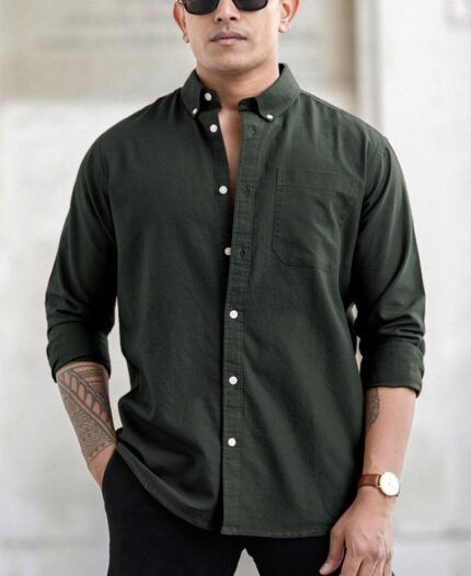 Men’s Olive Green Solid Shirt | Slim Fit Casual & Formal Wear