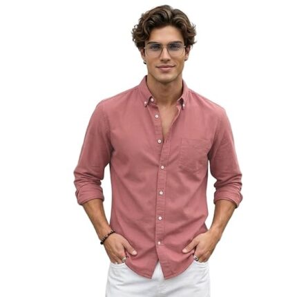 Men's Cotton Full Sleeve Regular Fit Solid Oxford Shirt with Button-Down Collar