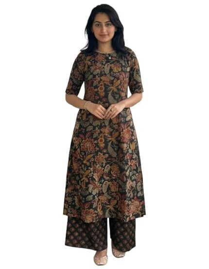 Women's Rayon Viscose Straight Printed Kurta with Palazzo