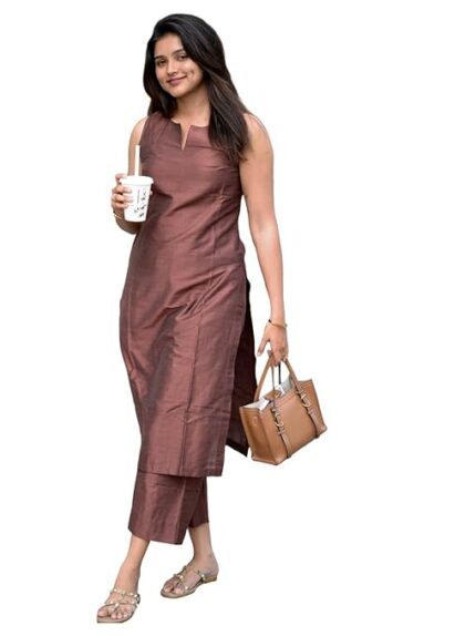 Women’s Rayon Viscose Straight Solid Kurta with Palazzo Set